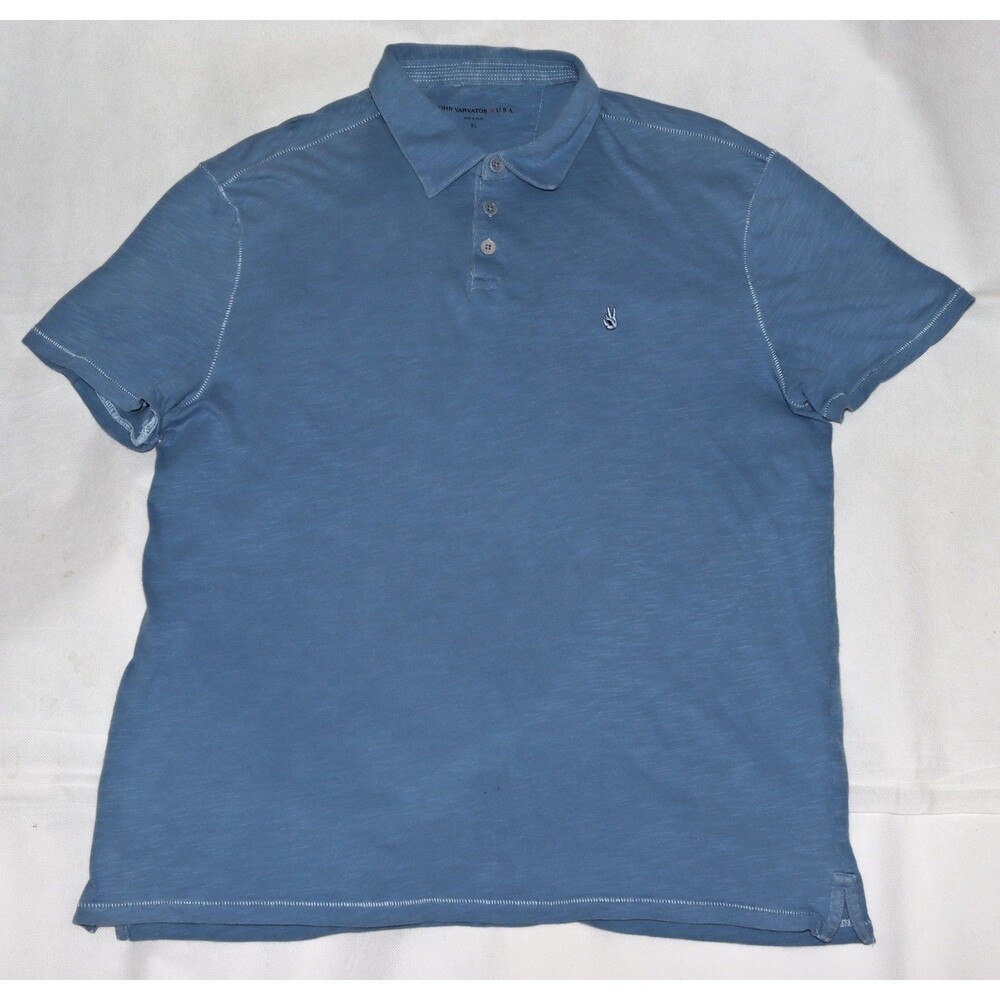 John Varvatos Victor Peace Logo Blue Grphte Mens Short Sleeve Polo Shirt Size XL